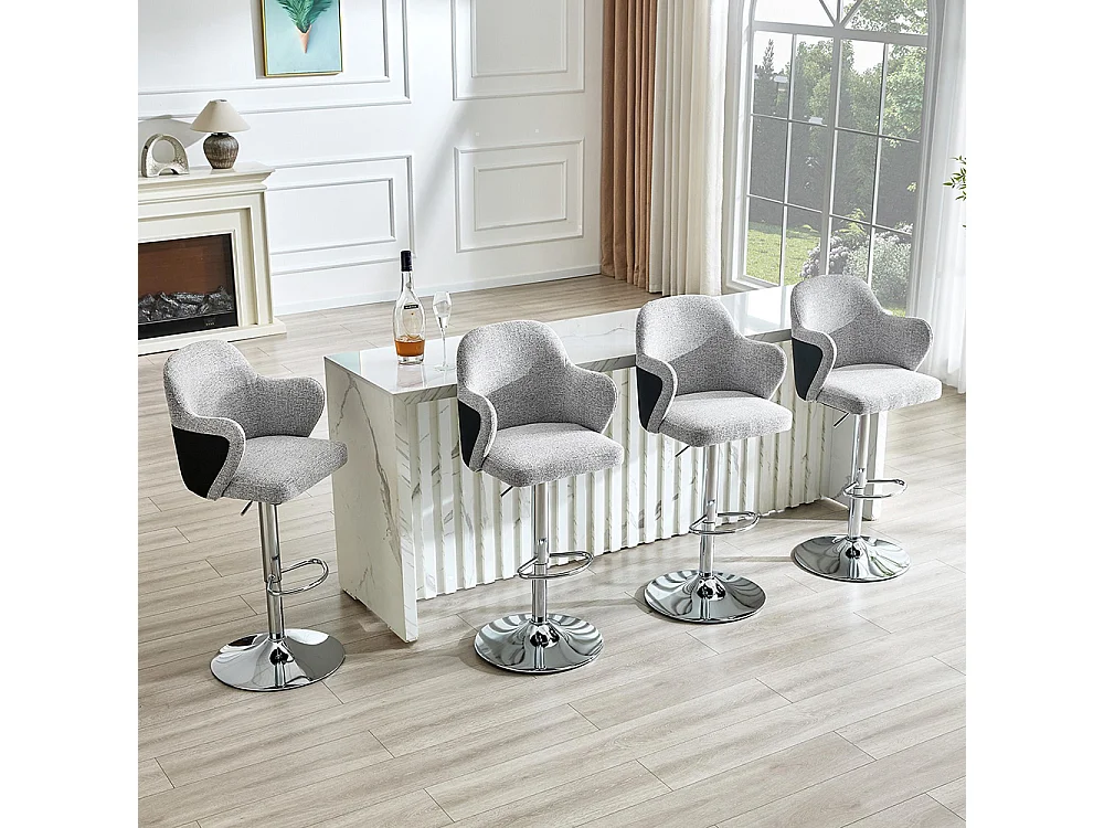 Ensemble de tabourets réglables (lot de 2), style moderne avec accoudoirs, pivotants à 360°, hauteur réglable, gris clair + noir