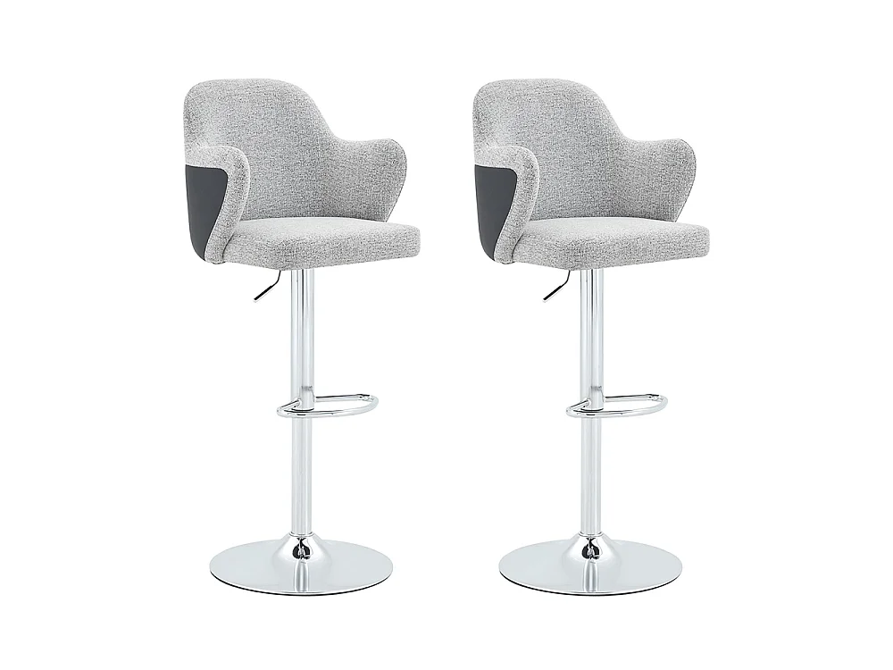 Ensemble de tabourets réglables (lot de 2), style moderne avec accoudoirs, pivotants à 360°, hauteur réglable, gris clair + noir