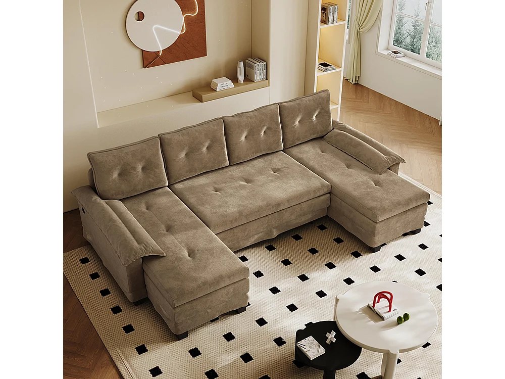 Canapé d'angle convertible 4 places en tissu vert