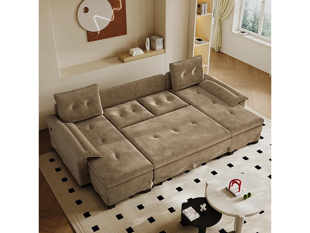 Canapé d'angle convertible 4 places en tissu vert