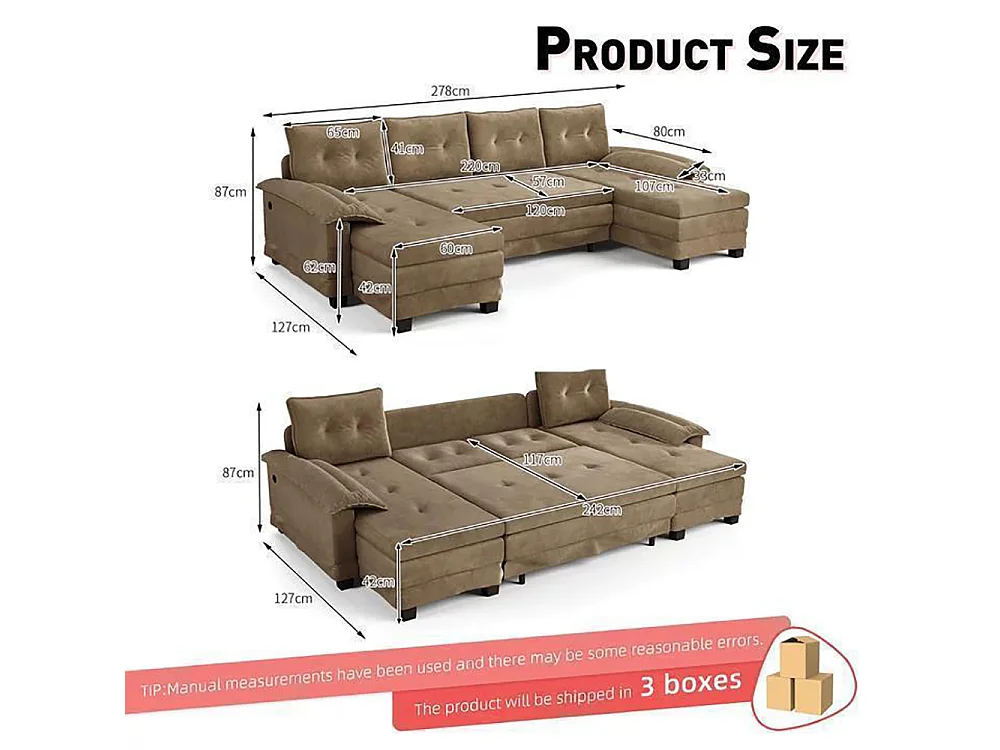 Canapé d'angle convertible 4 places en tissu vert