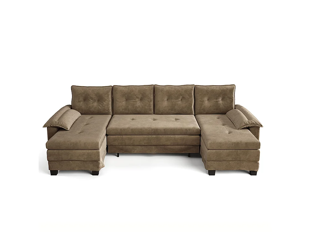 Canapé d'angle convertible 4 places en tissu vert