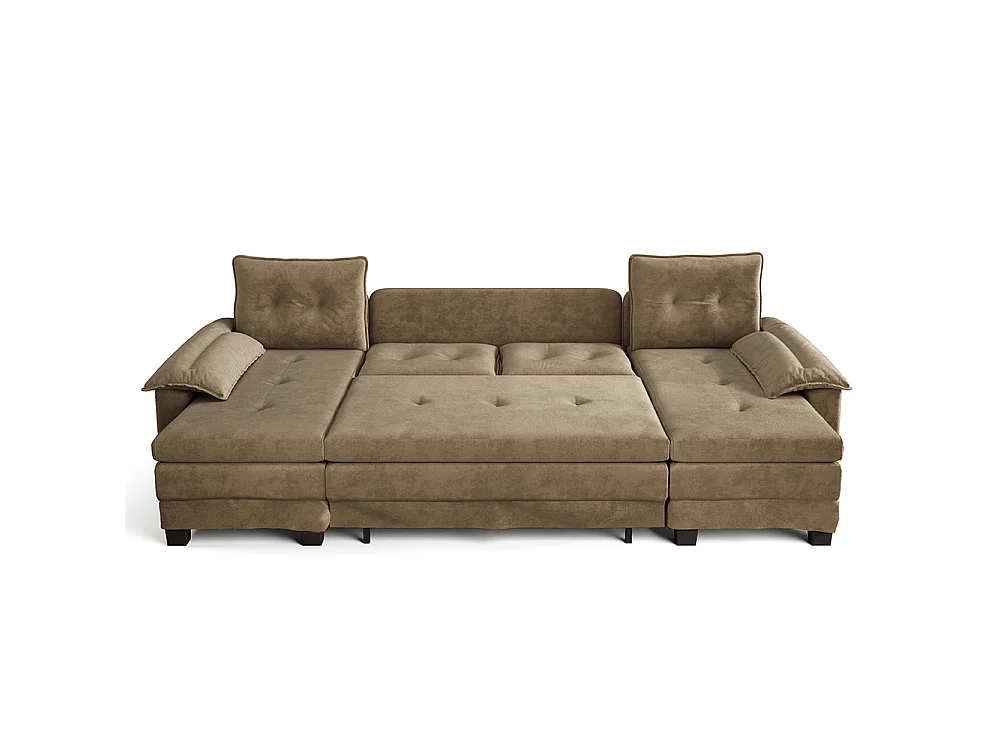 Canapé d'angle convertible 4 places en tissu vert