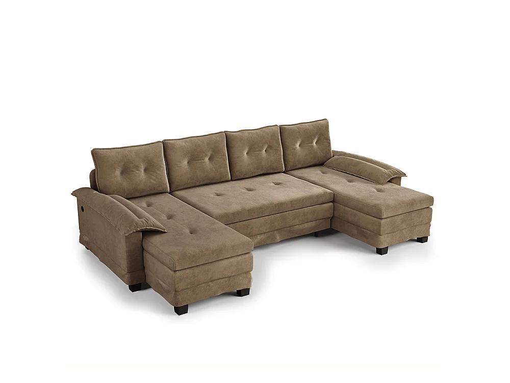 Canapé d'angle convertible 4 places en tissu vert