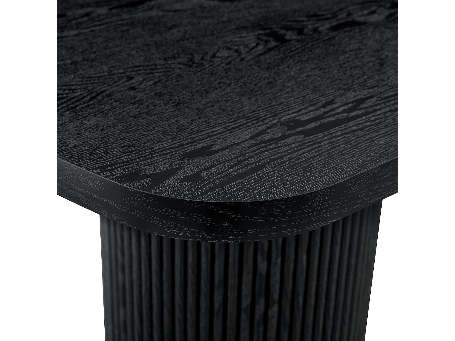 Table à manger ovale, dotée de pieds cylindriques rainurés, avec un plateau en MDF imitation bois de haute qualité, noir