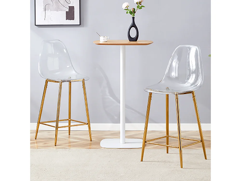 Conjunto de taburetes transparentes, juego de 2, con estructura metálica (solo taburetes, mesa no incluida), dorado