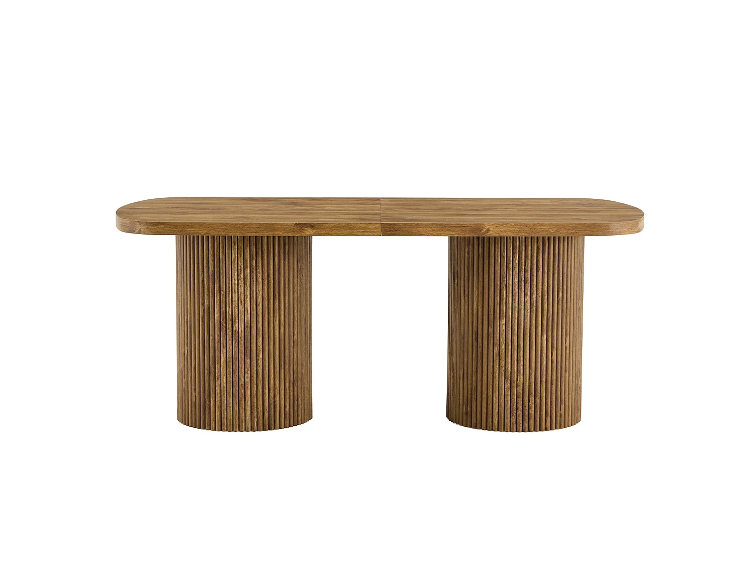 Table à manger ovale, dotée de pieds cylindriques rainurés, avec un plateau en MDF imitation bois de haute qualité, Couleur naturelle