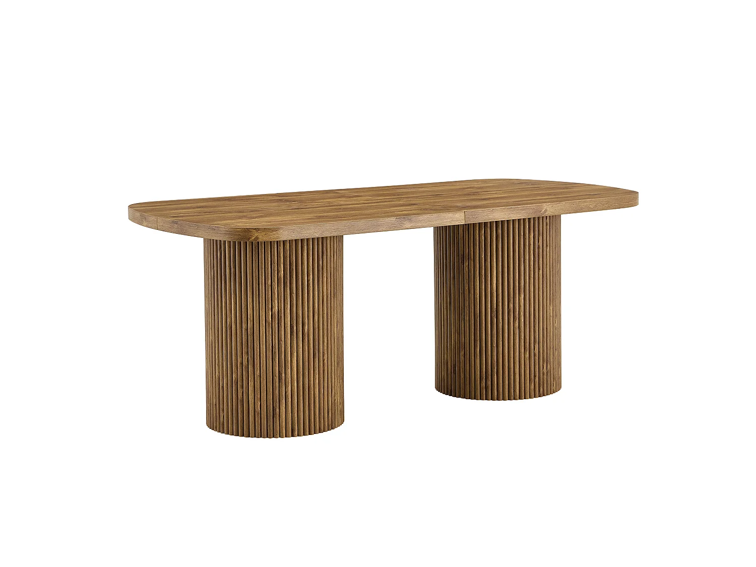 Table à manger ovale, dotée de pieds cylindriques rainurés, avec un plateau en MDF imitation bois de haute qualité, Couleur naturelle