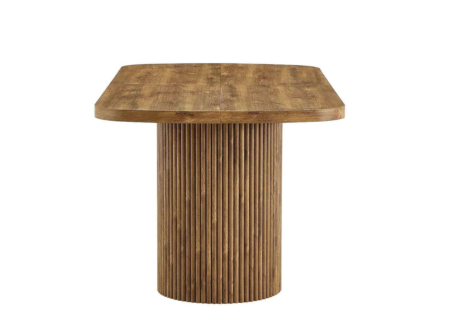 Table à manger ovale, dotée de pieds cylindriques rainurés, avec un plateau en MDF imitation bois de haute qualité, Couleur naturelle