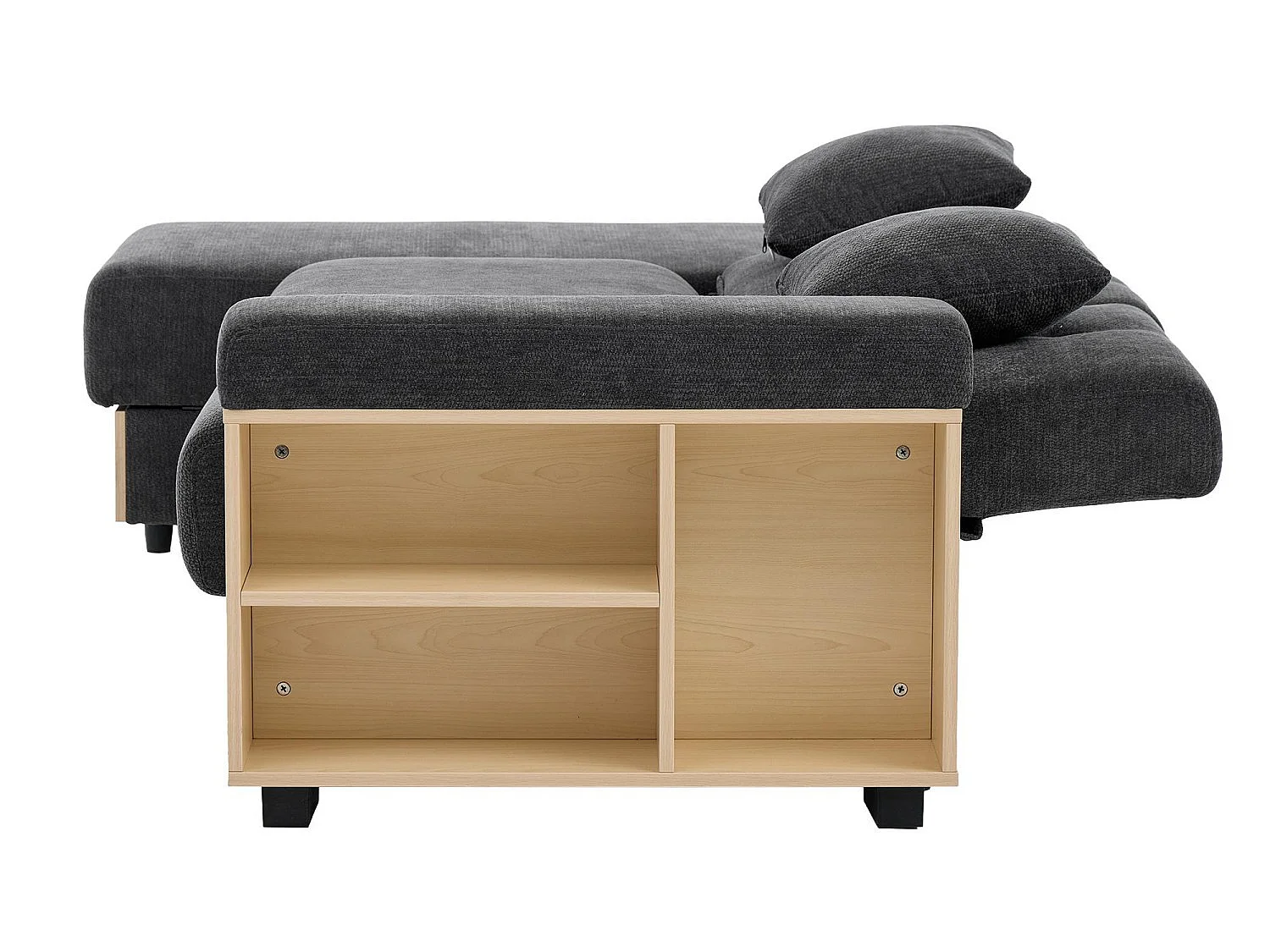 Canapé Convertible d'Angle en Chenille Noir - Design Moderne avec Coffre de Rangement Hydraulique, 2 Tiroirs et Porte-Gobelet - 217x110x90cm