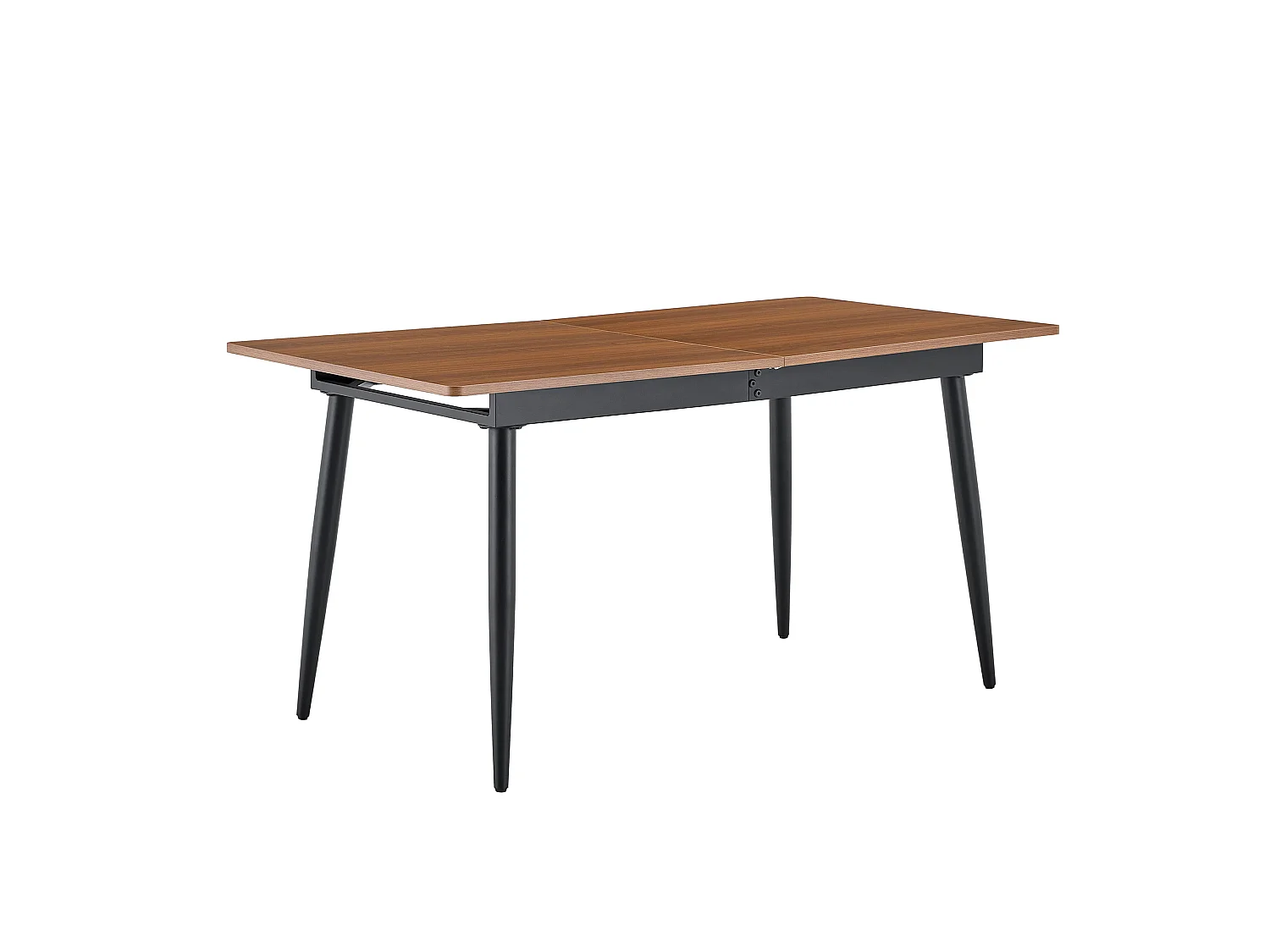 Table de cuisine rectangulaire, finition imitation bois, pieds en métal, pouvant accueillir 6 à 8 personnes, couleur noyer
