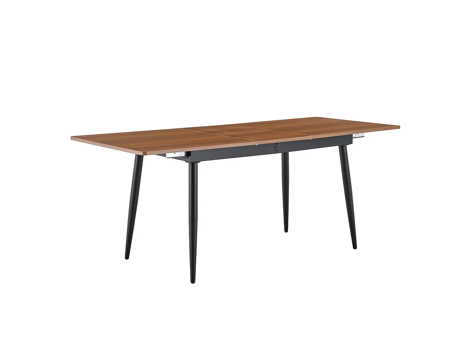 Table de cuisine rectangulaire, finition imitation bois, pieds en métal, pouvant accueillir 6 à 8 personnes, couleur noyer