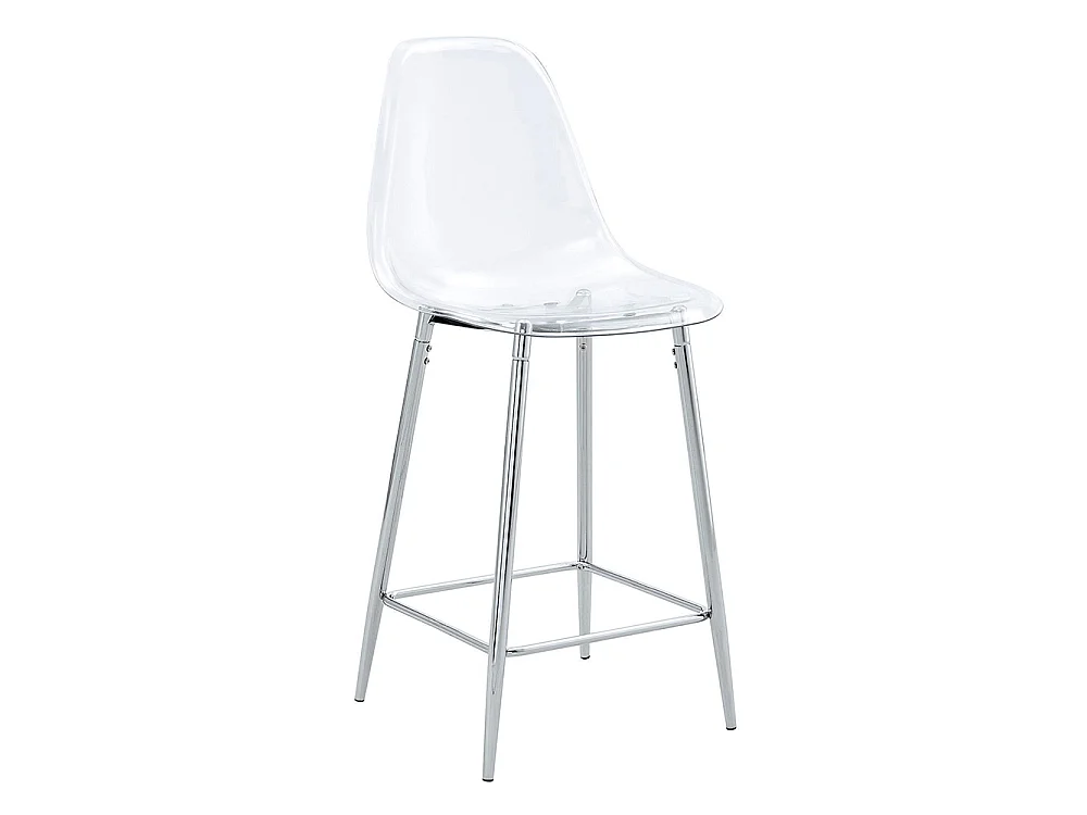 Set van 4 transparante krukken, met metalen frame (alleen krukken, tafel niet inbegrepen), zilverkleurig