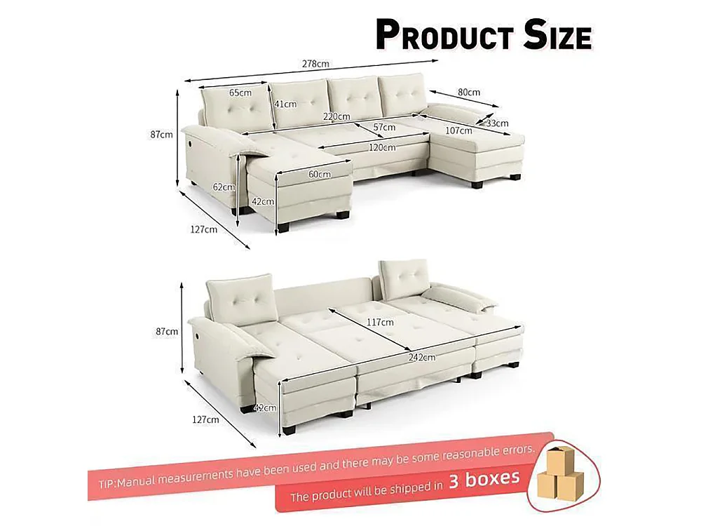 Canapé d'angle convertible 4 places en tissu blanc