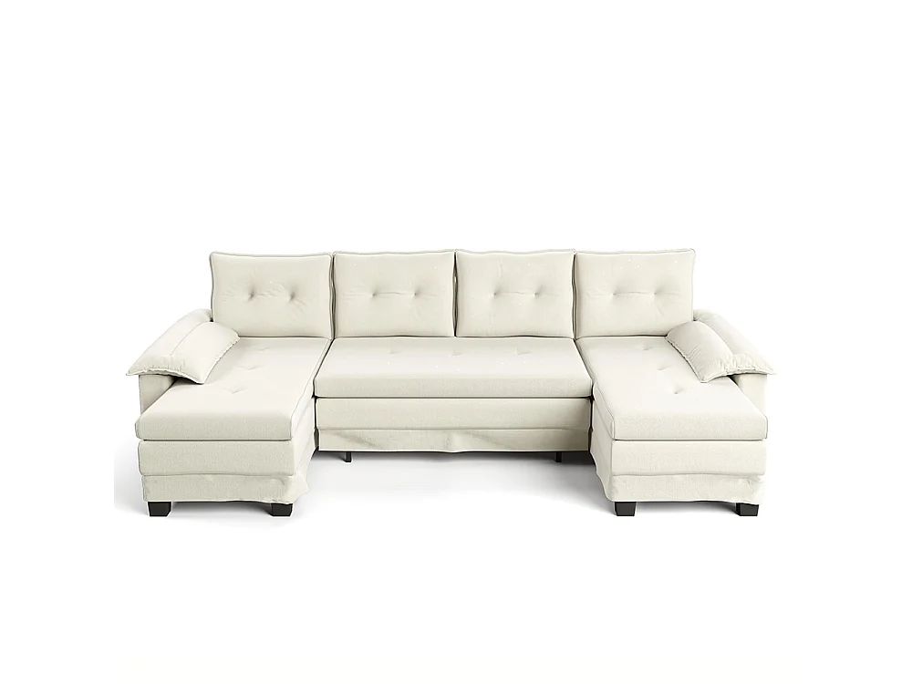 Canapé d'angle convertible 4 places en tissu blanc