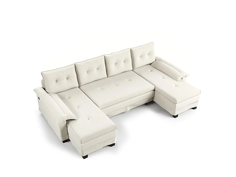 Canapé d'angle convertible 4 places en tissu blanc