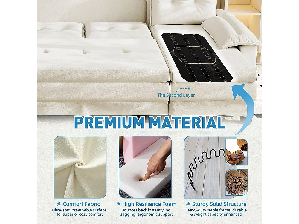 Canapé d'angle convertible 4 places en tissu blanc