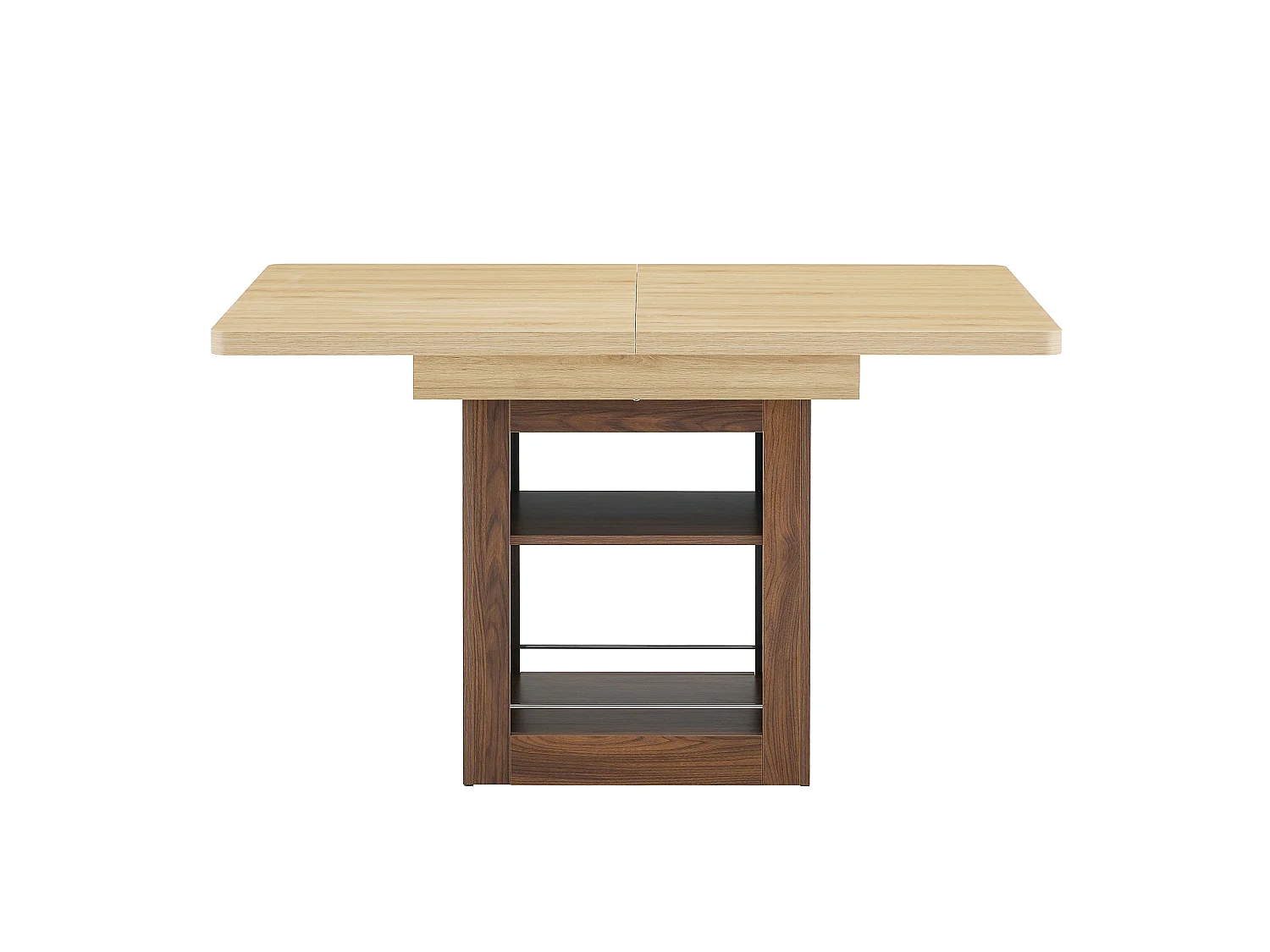 Table à rallonges imitation bois, noyer, en MDF, avec tablette intégrée, couleur naturelle