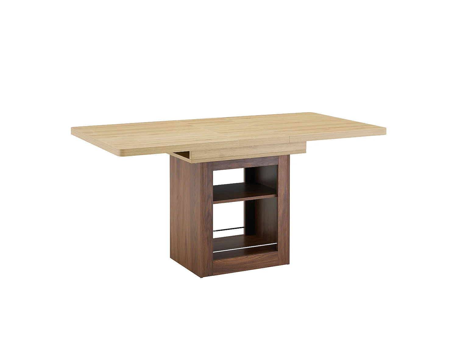 Table à rallonges imitation bois, noyer, en MDF, avec tablette intégrée, couleur naturelle