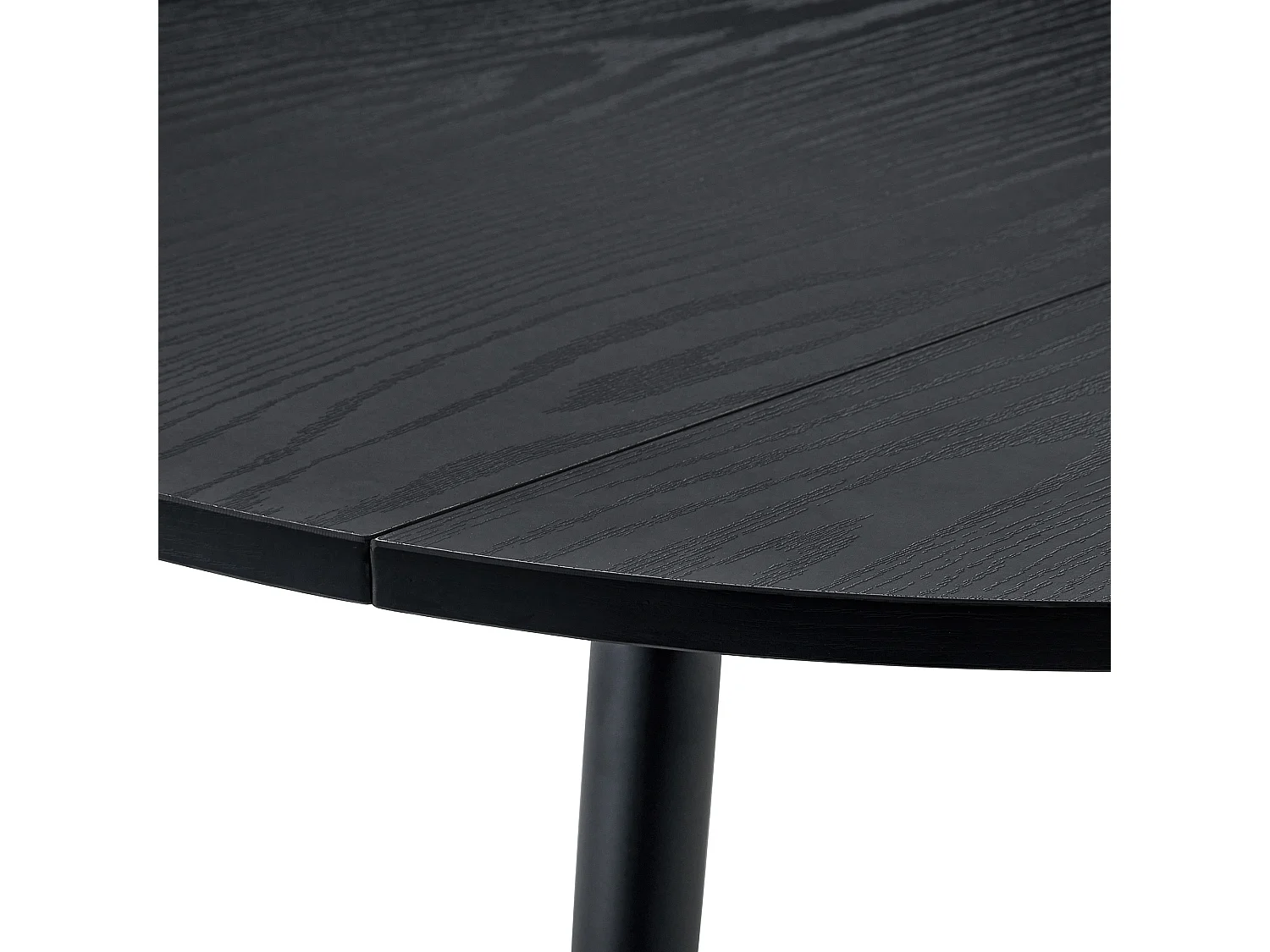 Table à rallonges, pouvant passer d'une forme ronde à une forme ovale, plateau en MDF rehaussé de touches dorées, noir