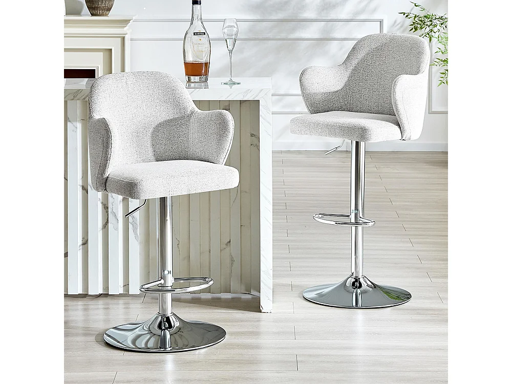 Ensemble de tabourets réglables (lot de 2), style moderne, avec accoudoirs, pivotants à 360°, hauteur réglable, gris clair