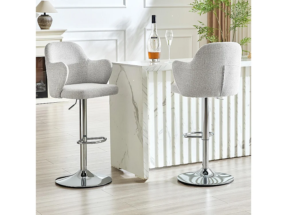Ensemble de tabourets réglables (lot de 2), style moderne, avec accoudoirs, pivotants à 360°, hauteur réglable, gris clair