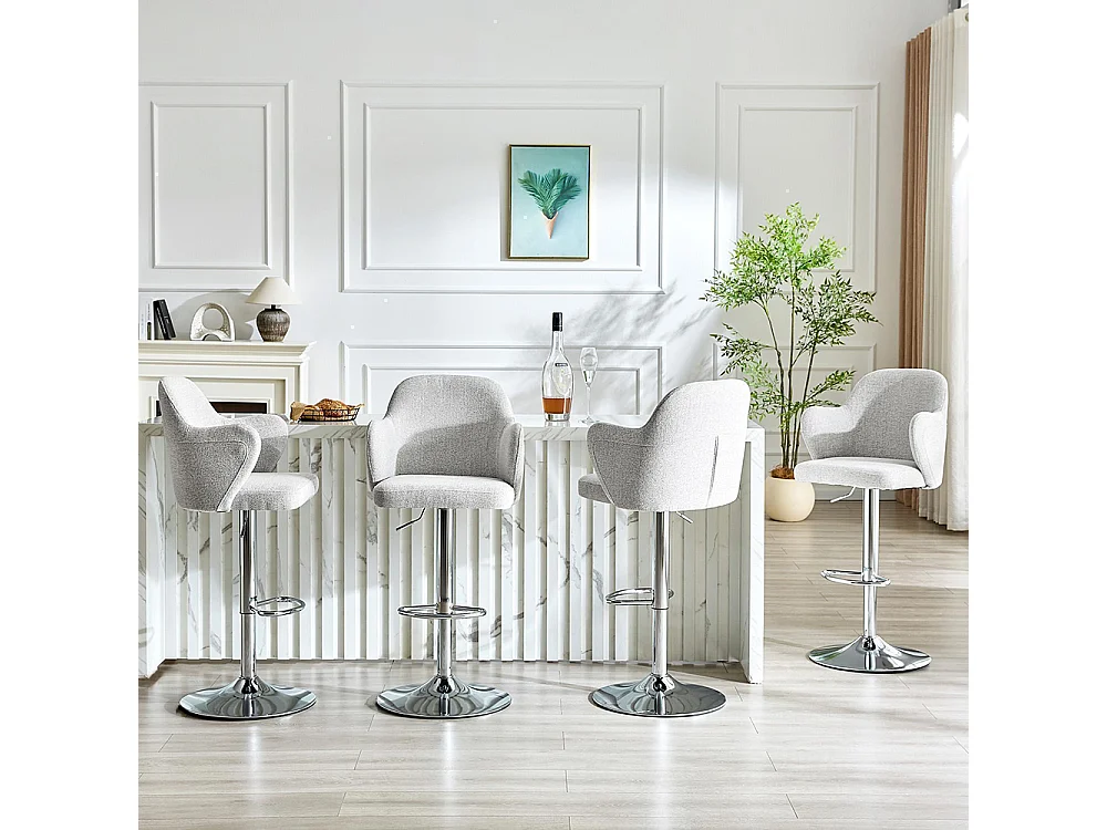 Ensemble de tabourets réglables (lot de 2), style moderne, avec accoudoirs, pivotants à 360°, hauteur réglable, gris clair