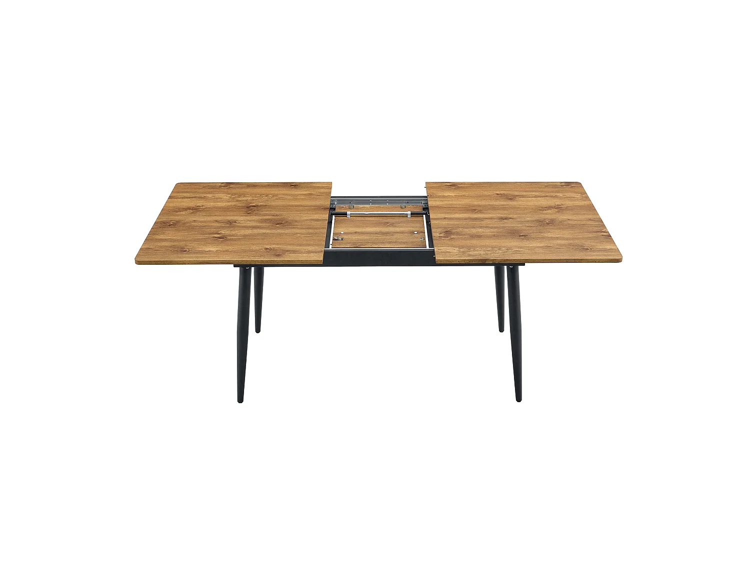 Table de cuisine rectangulaire, finition imitation bois, pieds en métal, pouvant accueillir 6 à 8 personnes, couleur bois
