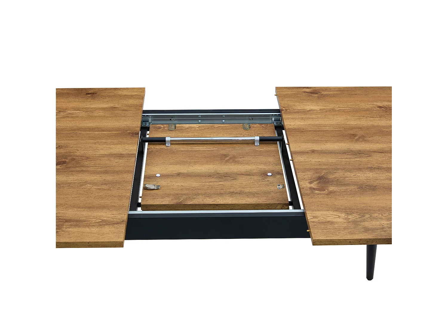 Table de cuisine rectangulaire, finition imitation bois, pieds en métal, pouvant accueillir 6 à 8 personnes, couleur bois