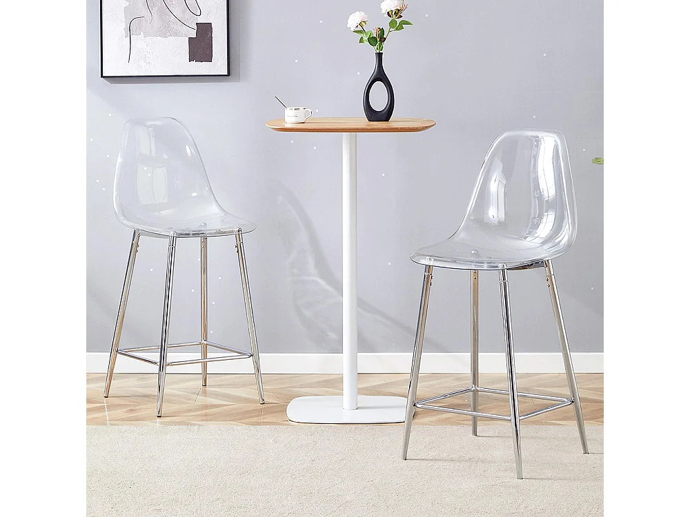 Conjunto de taburetes transparentes, juego de 2, con estructura metálica (solo taburetes, mesa no incluida), plateado
