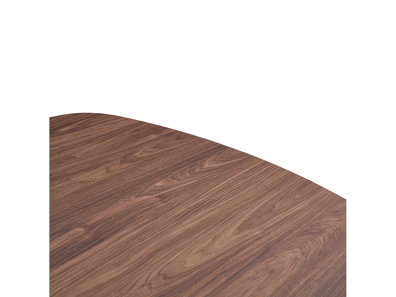 Table à manger ovale, dotée de pieds cylindriques rainurés, avec un plateau en MDF imitation bois de haute qualité, couleur noyer