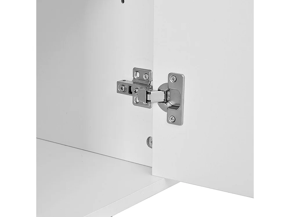 Buffet, buffet de salle à manger moderne et luxueux, trois tiroirs, portes vitrées, bandeau lumineux LED, blanc