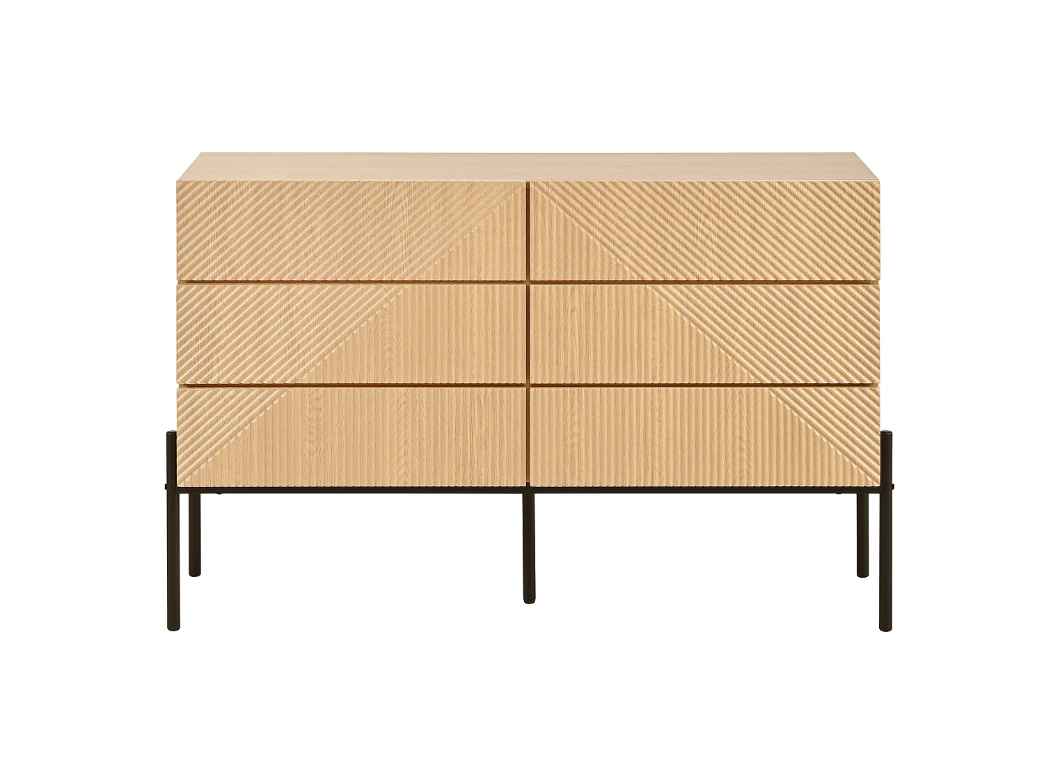 Buffet, finition 3D, six tiroirs, idéal pour le salon et la salle à manger, meuble de rangement polyvalent, couleur naturelle