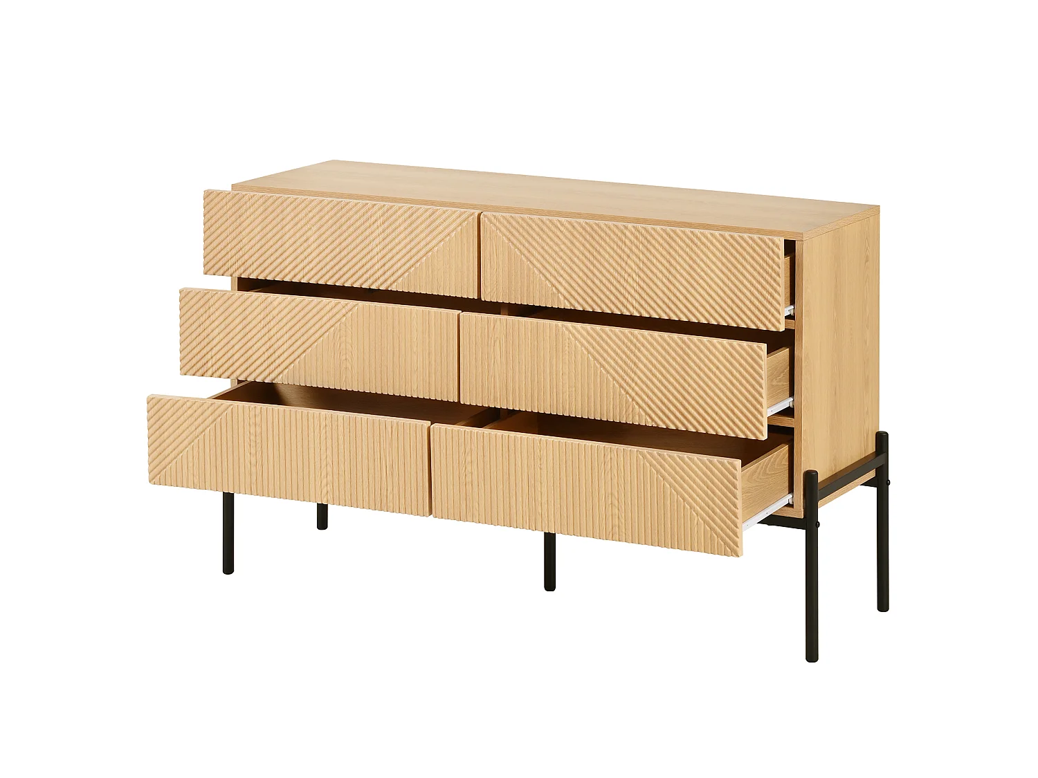 Buffet, finition 3D, six tiroirs, idéal pour le salon et la salle à manger, meuble de rangement polyvalent, couleur naturelle
