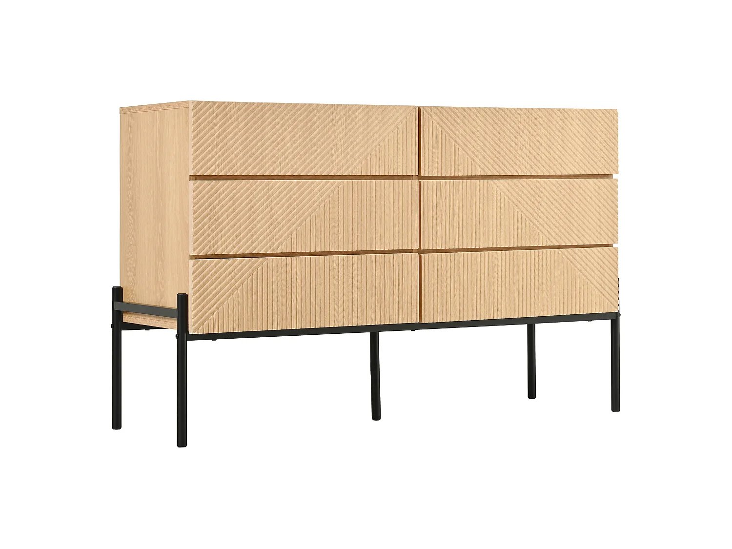 Buffet, finition 3D, six tiroirs, idéal pour le salon et la salle à manger, meuble de rangement polyvalent, couleur naturelle
