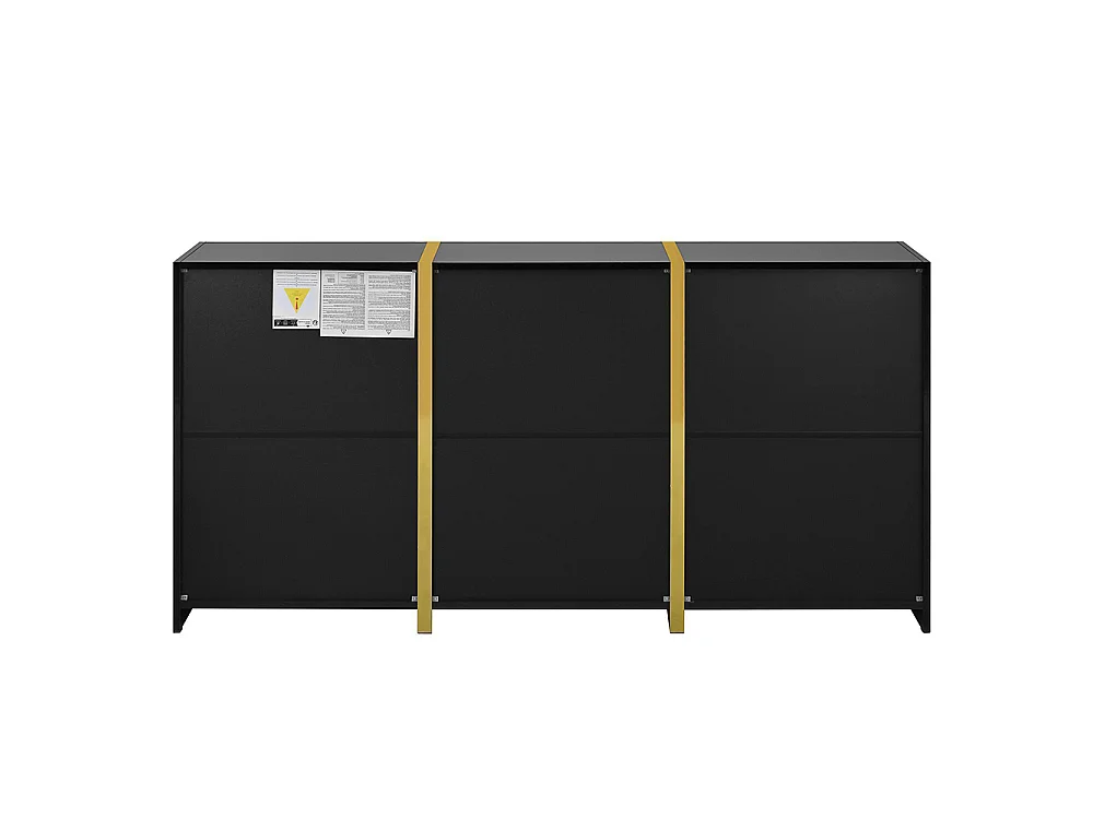 Buffet au fini brillant, de style moderne, avec trois portes et deux tiroirs, noir