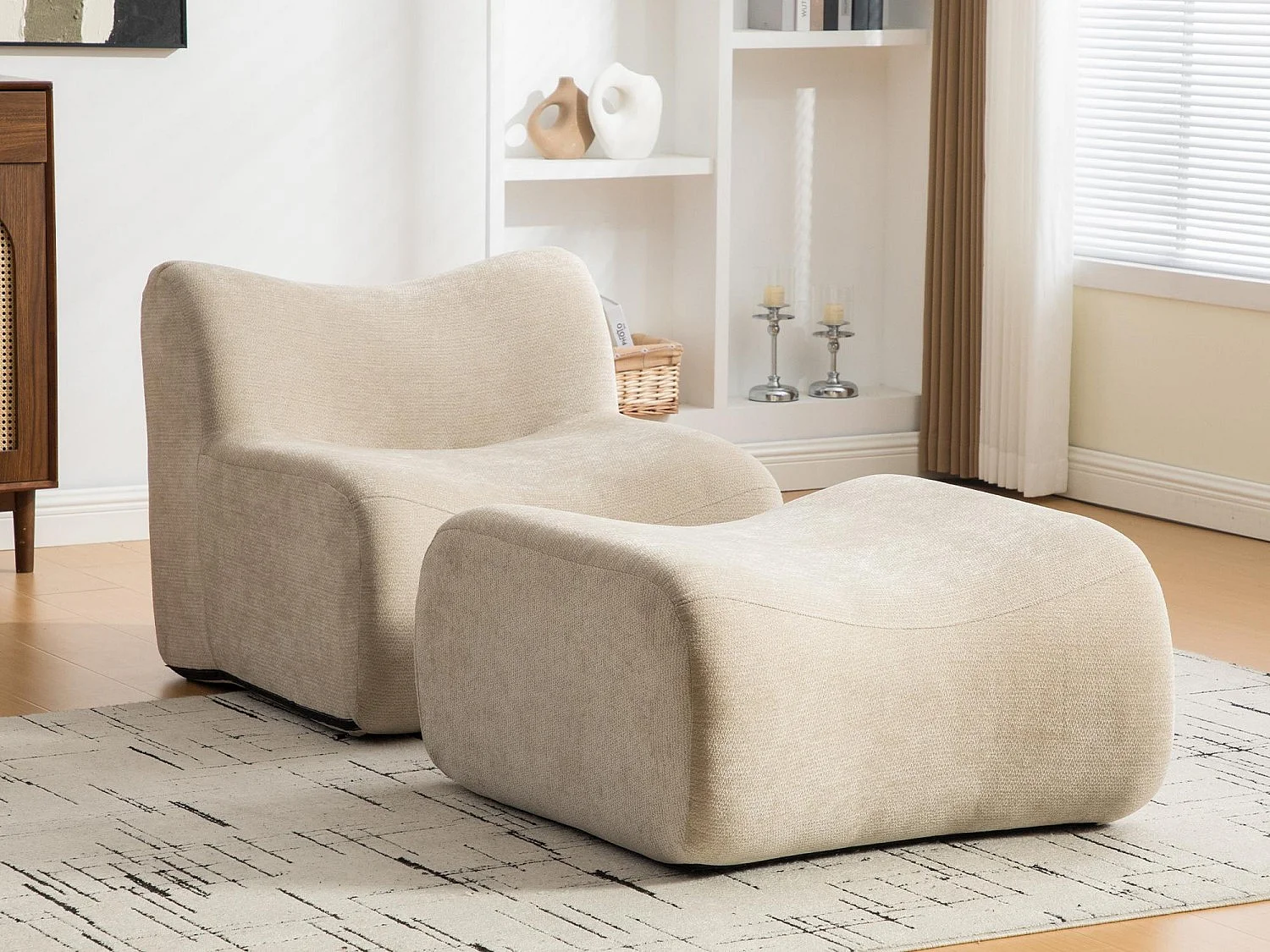 SOURIRE LVHOM Méridienne 1 Place avec Repose-Pieds | Chaise Longue Modulable Mousse 30D | Fauteuil Salon Chenille Anti-Poils Animaux