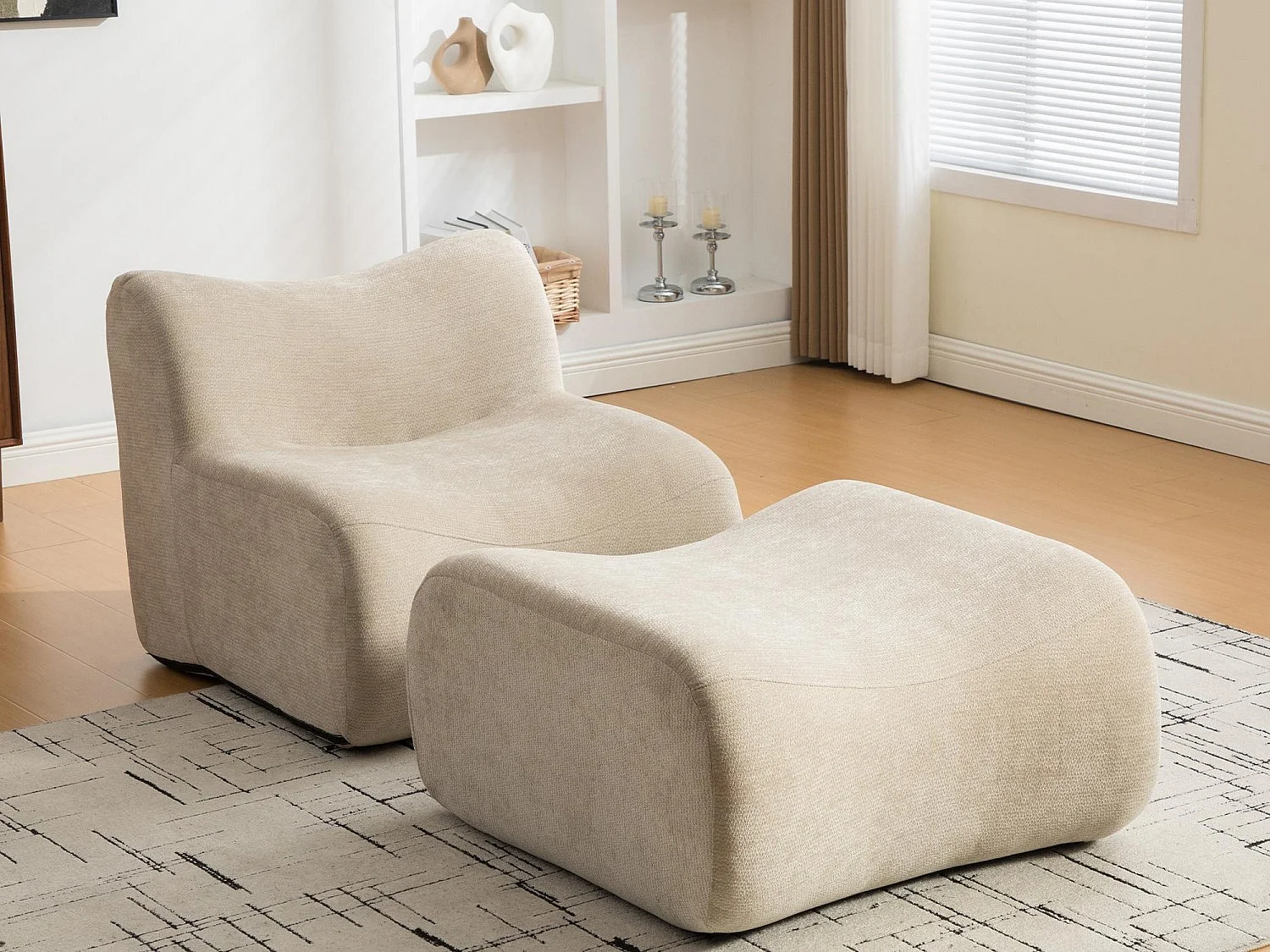 SOURIRE LVHOM Méridienne 1 Place avec Repose-Pieds | Chaise Longue Modulable Mousse 30D | Fauteuil Salon Chenille Anti-Poils Animaux