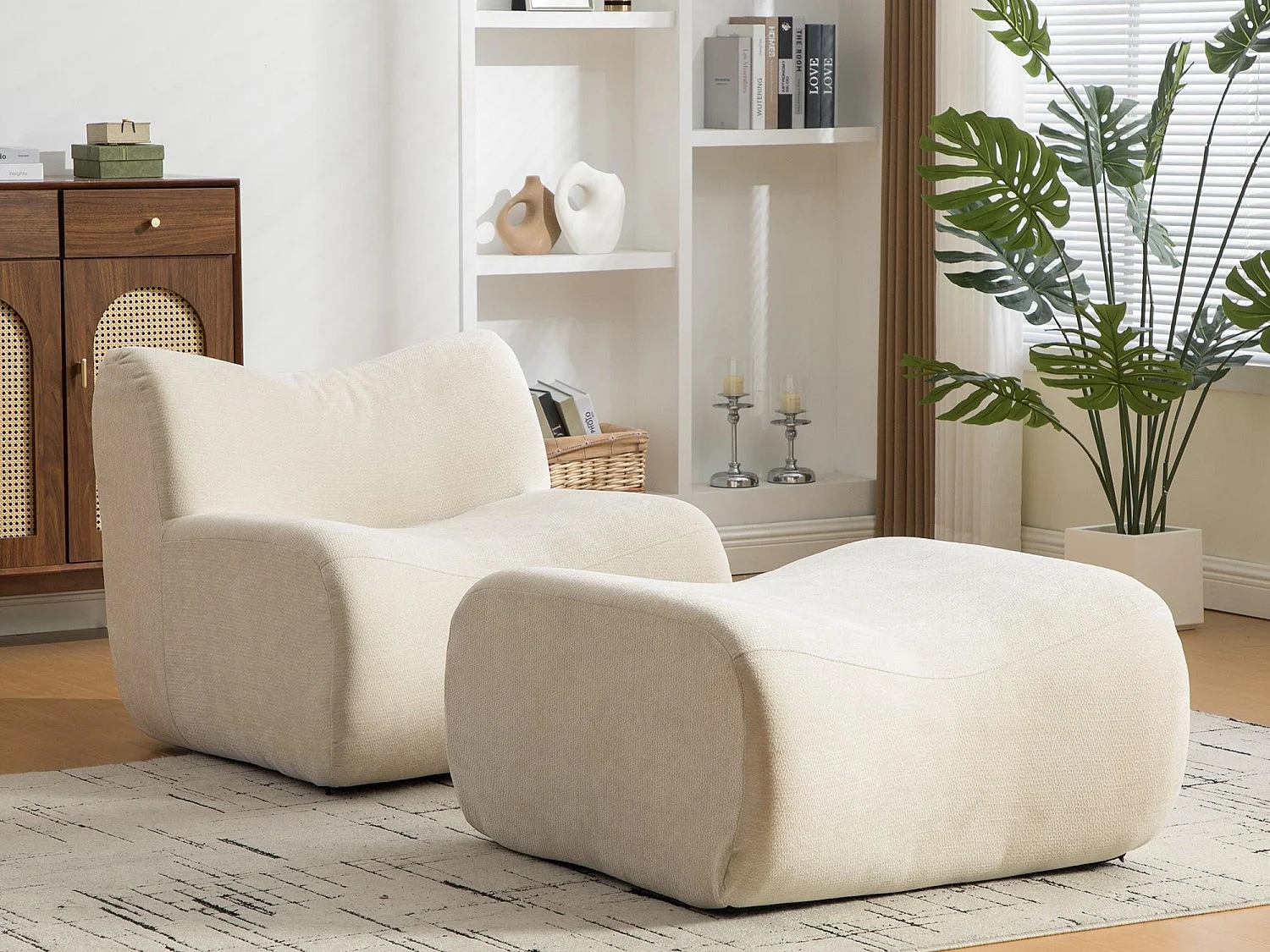 Méridienne 1 Place avec Repose-Pieds SOURIRE LVHOM | Chaise Longue Modulable Mousse 30D | Fauteuil Salon Chenille Anti-Poils Animaux
