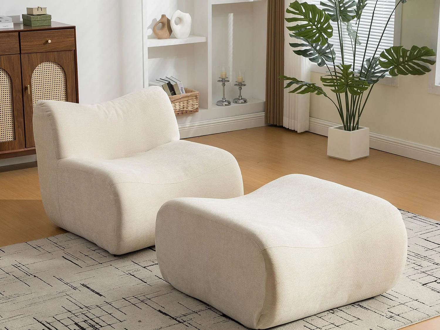 Méridienne 1 Place avec Repose-Pieds SOURIRE LVHOM | Chaise Longue Modulable Mousse 30D | Fauteuil Salon Chenille Anti-Poils Animaux