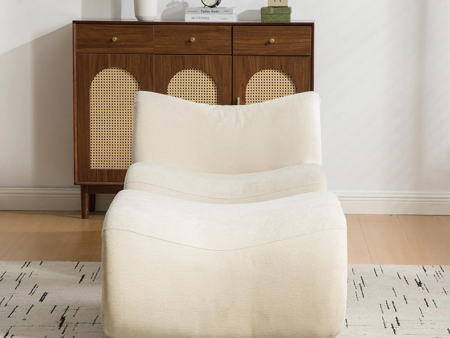 Méridienne 1 Place avec Repose-Pieds SOURIRE LVHOM | Chaise Longue Modulable Mousse 30D | Fauteuil Salon Chenille Anti-Poils Animaux