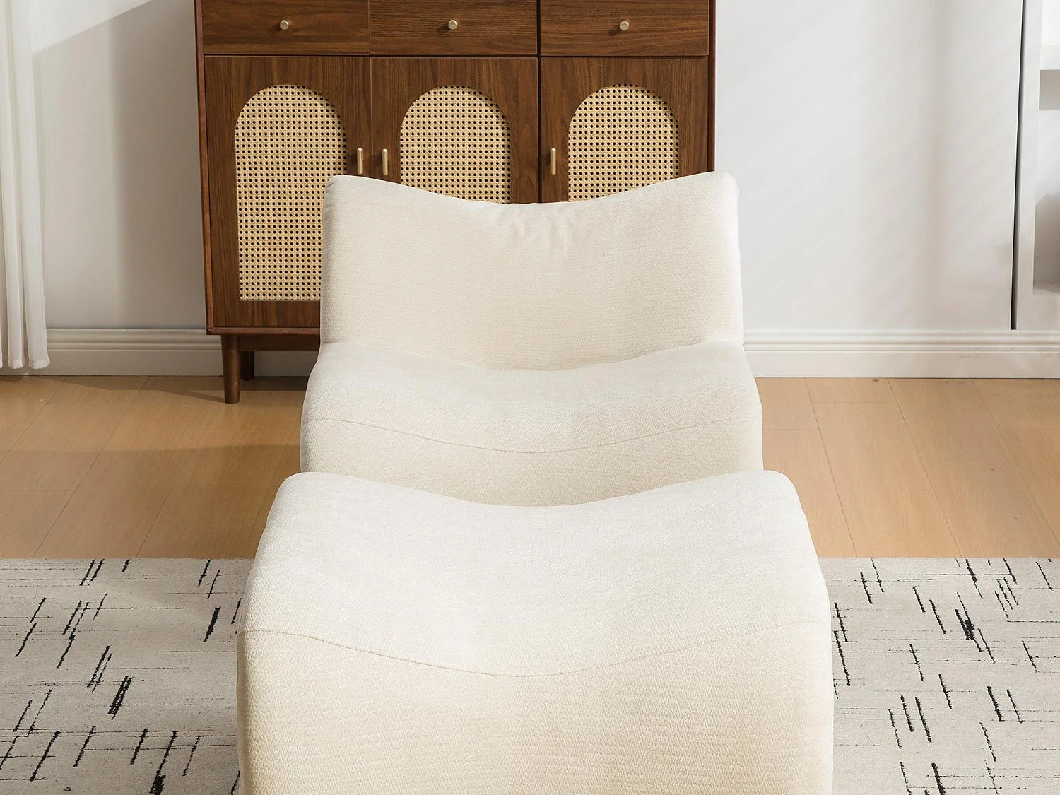 Méridienne 1 Place avec Repose-Pieds SOURIRE LVHOM | Chaise Longue Modulable Mousse 30D | Fauteuil Salon Chenille Anti-Poils Animaux