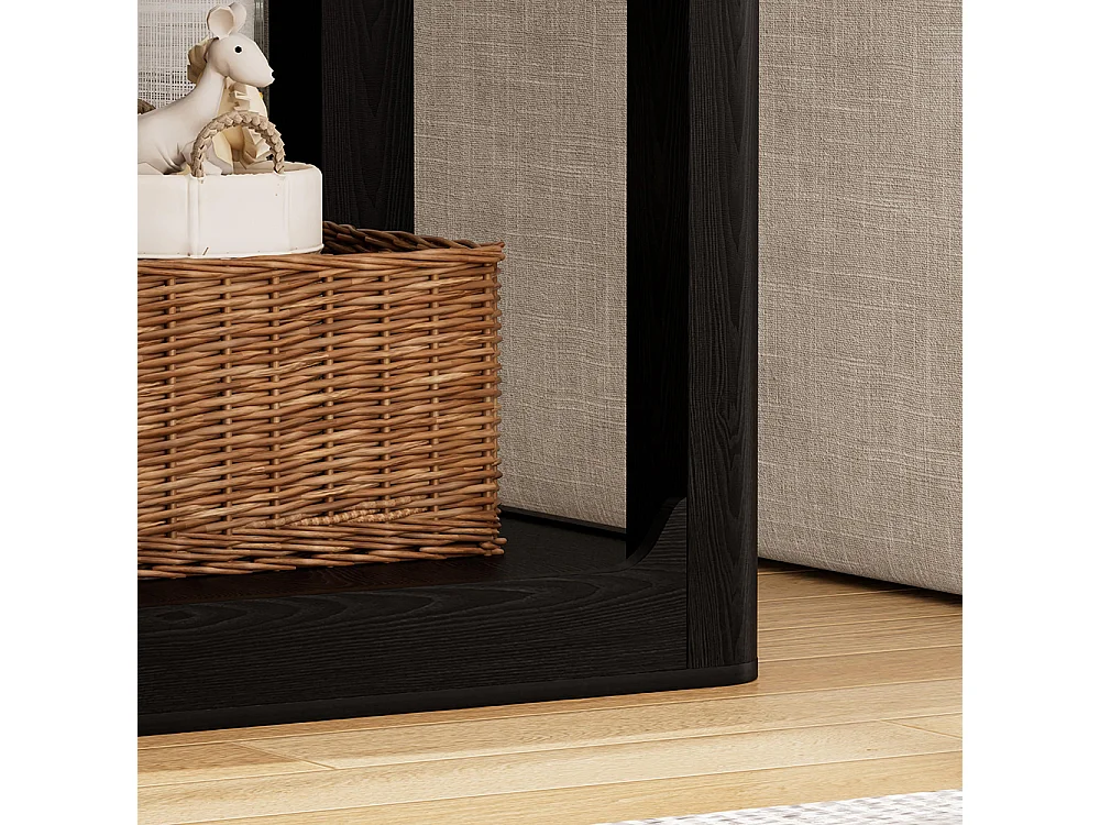 Lot de 2 tables d'appoint : une table de chevet avec un plateau de 3 cm d'épaisseur et une table d'appoint à deux niveaux pour le salon, noir