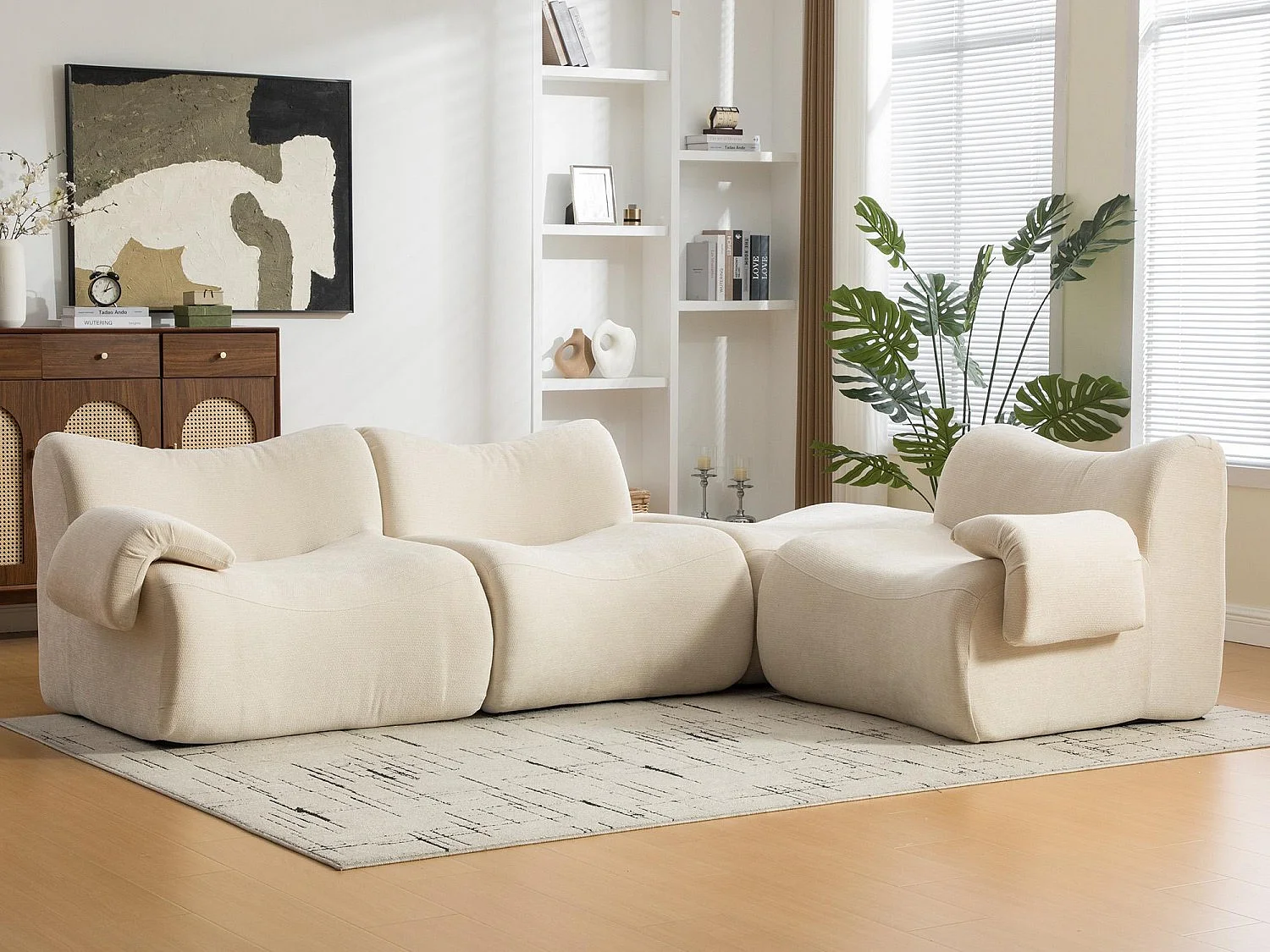 SOURIRE LVHOM Méridienne 1 Place avec Repose-Pieds | Chaise Longue Modulable Mousse 30D | Fauteuil Salon Chenille Anti-Poils Animaux