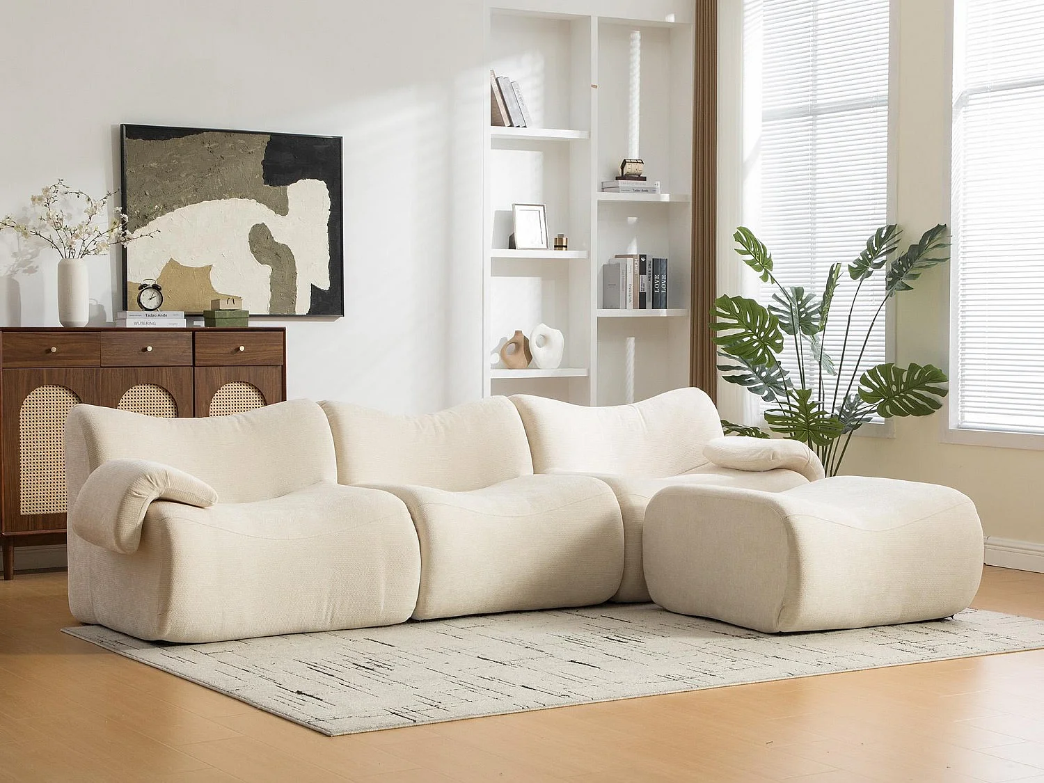 SOURIRE LVHOM Méridienne 1 Place avec Repose-Pieds | Chaise Longue Modulable Mousse 30D | Fauteuil Salon Chenille Anti-Poils Animaux