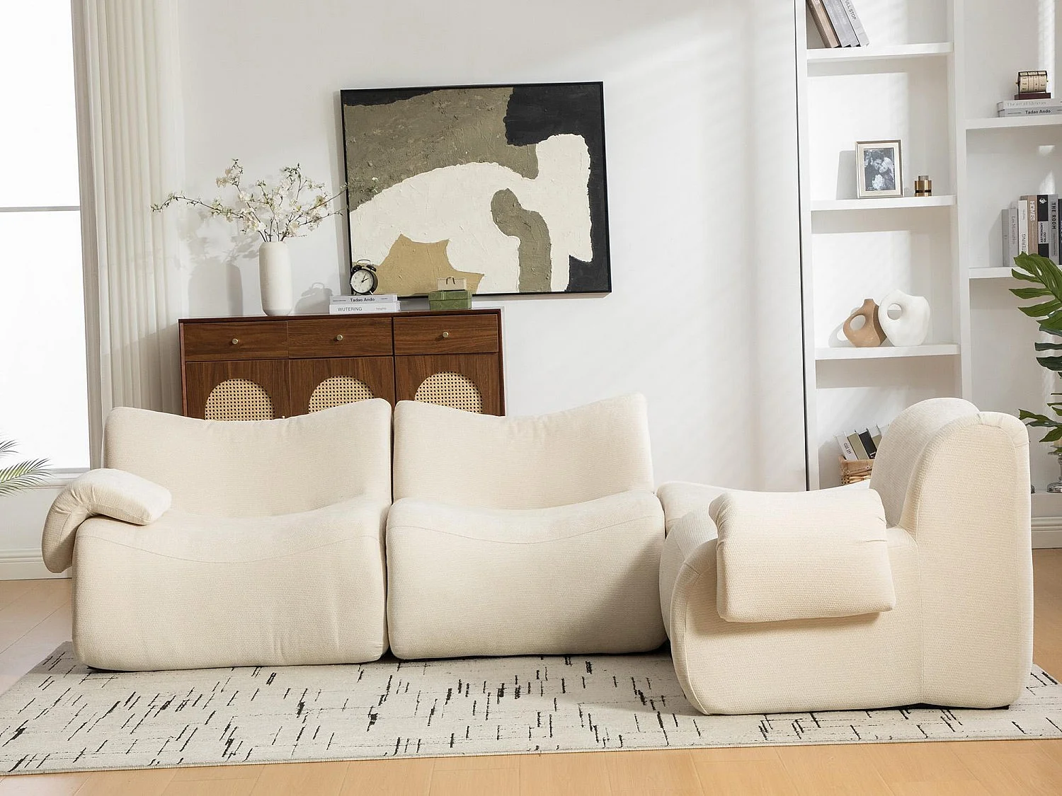 SOURIRE LVHOM Méridienne 1 Place avec Repose-Pieds | Chaise Longue Modulable Mousse 30D | Fauteuil Salon Chenille Anti-Poils Animaux