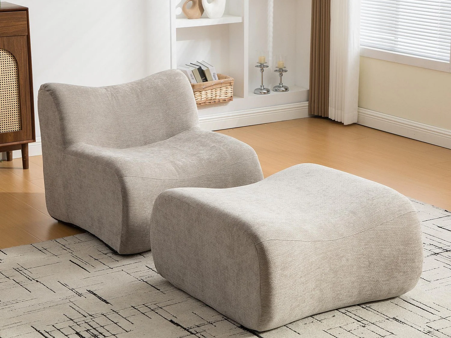 SOURIRE LVHOM Méridienne 1 Place avec Repose-Pieds | Chaise Longue Modulable Mousse 30D | Fauteuil Salon Chenille Anti-Poils Animaux