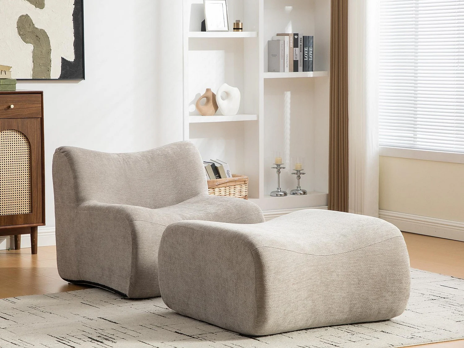 SOURIRE LVHOM Méridienne 1 Place avec Repose-Pieds | Chaise Longue Modulable Mousse 30D | Fauteuil Salon Chenille Anti-Poils Animaux