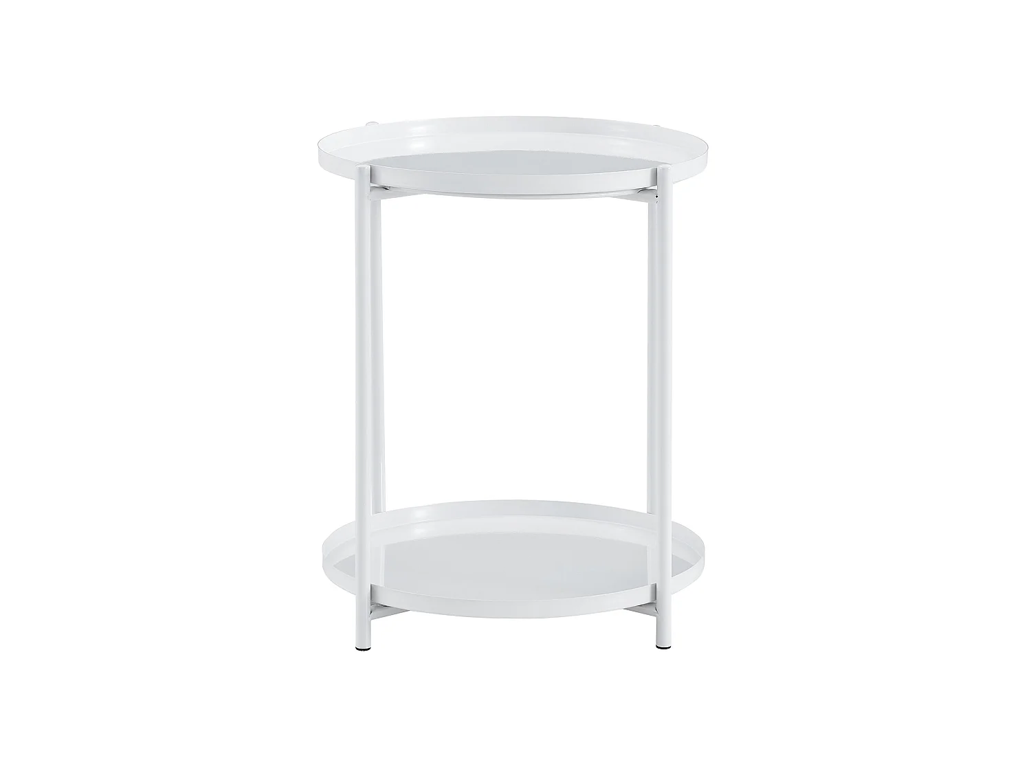 Table d'appoint ronde, à deux niveaux, structure métallique, 42 × 52 cm, table basse avec espace de rangement, blanc