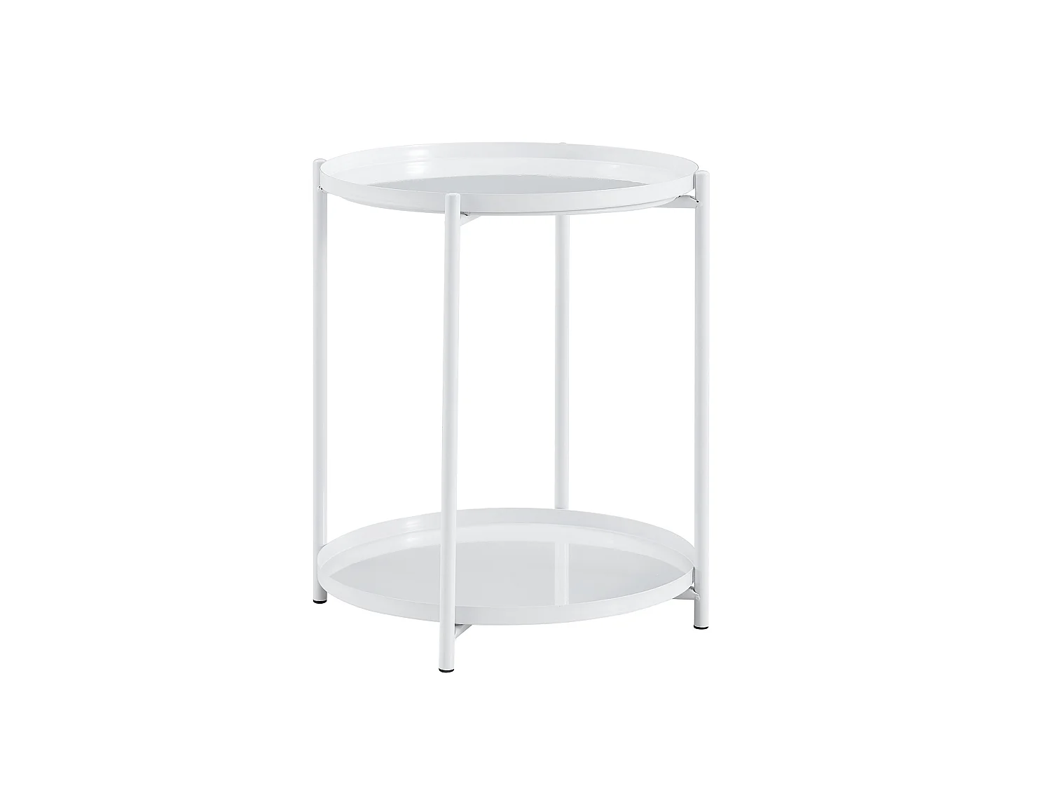 Table d'appoint ronde, à deux niveaux, structure métallique, 42 × 52 cm, table basse avec espace de rangement, blanc